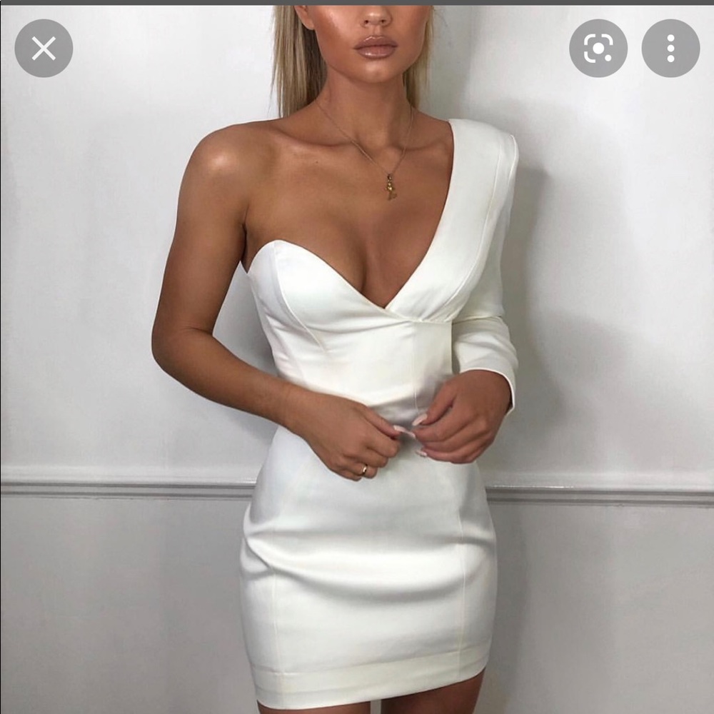 House CB 'Tiffany' White One Shouldered Mini Dress